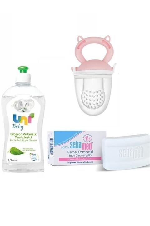 Uni Baby Bitkisel Içerikli Biberon Ve Emzik Temizleyici 500 Ml+bebe Kompakt 100 Gr+meyve Süzgeci Pembe