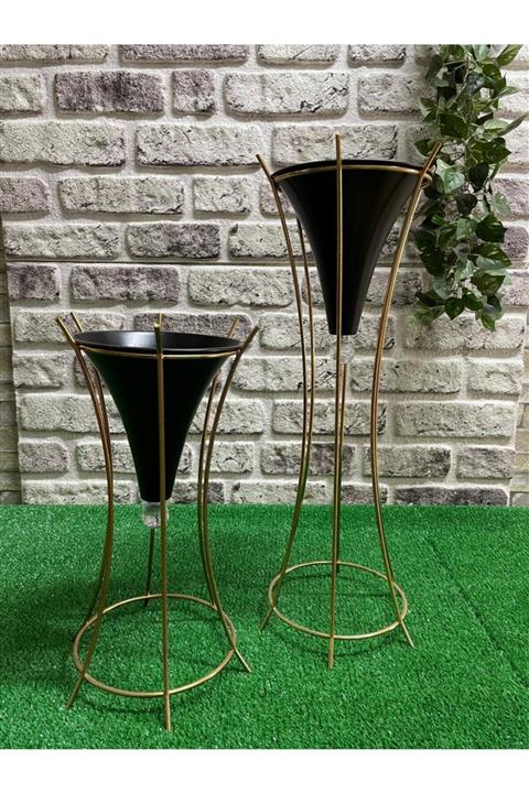 Feronyahome & Garden 2 'li Dekoratif Gold Konik Çiçeklik