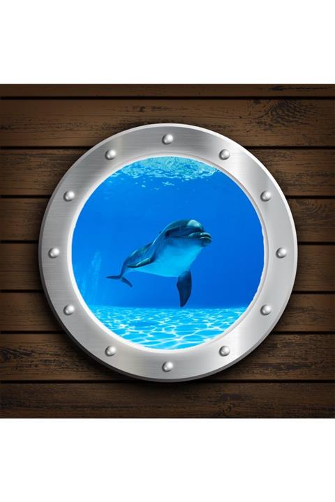 Renkli Duvarlar Denizaltı Penceresi Yunus Balığı Yapışkanlı Folyo Sticker G150cm X Y250cm