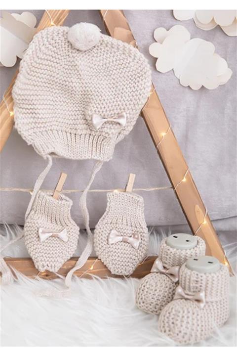 Ayfi Baby Sevimli Bebek Triko Patik Şapka Eldiven Takımı