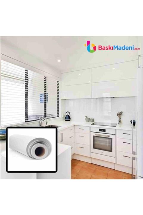 Baskı Madeni Parlak Beyaz (120 CM X 10 METRE) Düz Kendinden Yapışkanlı Folyo.