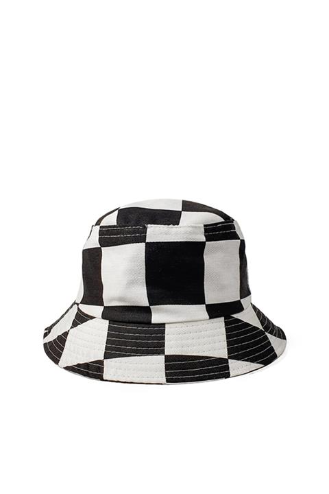 Güce Unisex Siyah Beyaz Kare Dama Desenli Balıkçı Bucket Şapka Gc0139dama