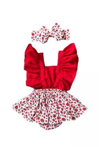 lalinkids Çilek Desenli Salopet & Bandana Kız Çocuk Takım