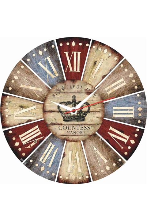 baskıalem Mutfak Desenli Ahşap Yuvarlak Dekoratif Duvar Saati