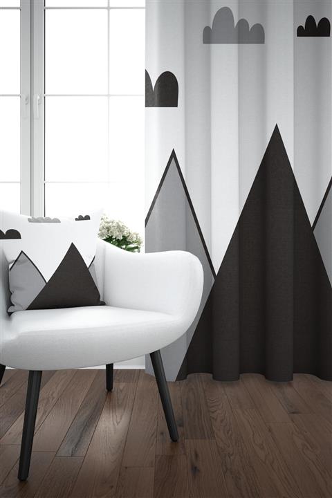 Else 140x270 Siyah Beyaz Dağlar İskandinav Desenli Çocuk Perdesi