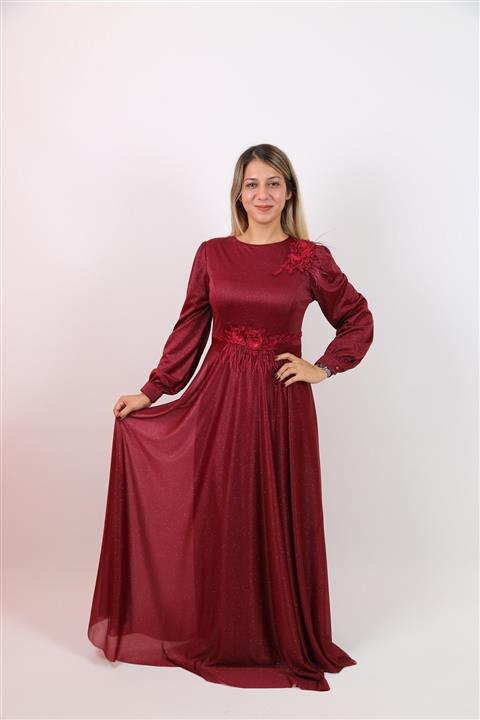 Raxell Dantel Tüylü Simli Abiye Elbise