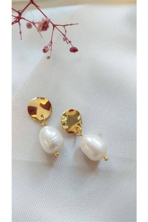 Bourjois Jewelry Gerçek Doğal Inci Taş Altın Kaplama Küpe