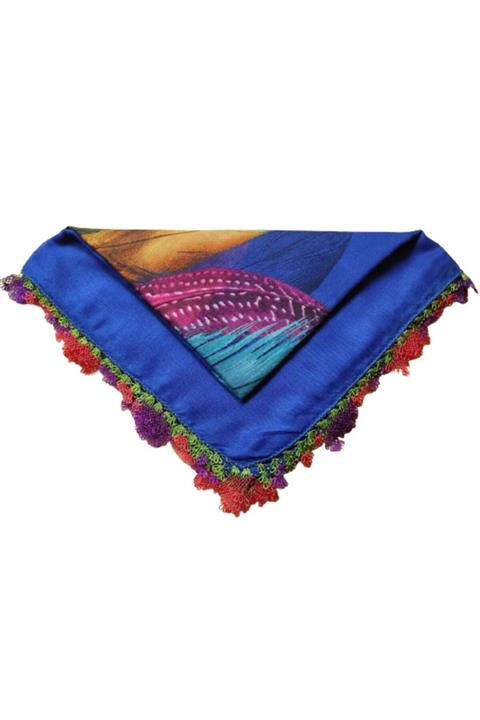 Ezmk Çeyiz Kadın Mavi İğne Oyalı Yazma 100x100 cm