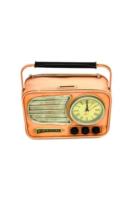 sinerjishop Dekoratif Metal Radyo Saat Masa Saati Vintage Ev Ofis Hediyelik