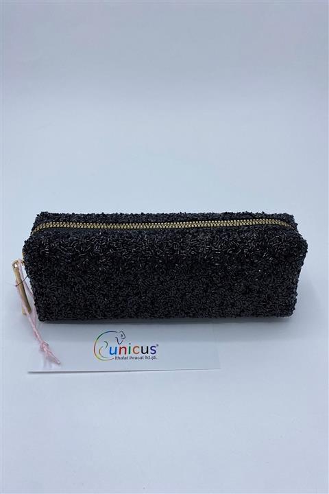 UNICUS Siyah Metalik Puf Desen Makyaj Çantası Ö
