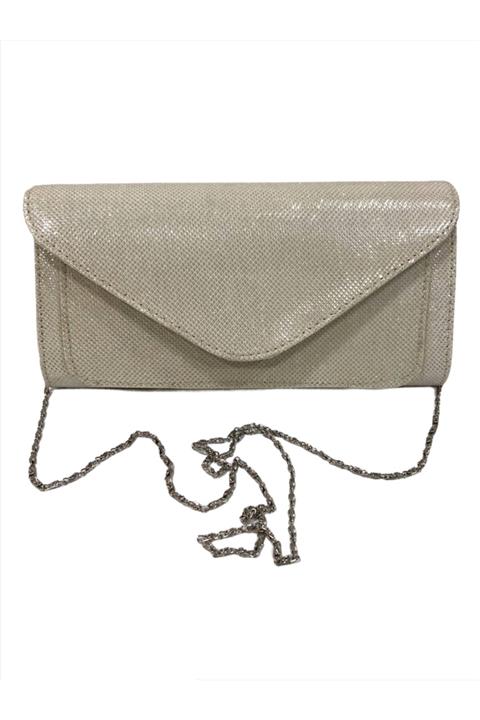 İklilEşarp Kadın Bej Simli Zincirli Abiye Çanta