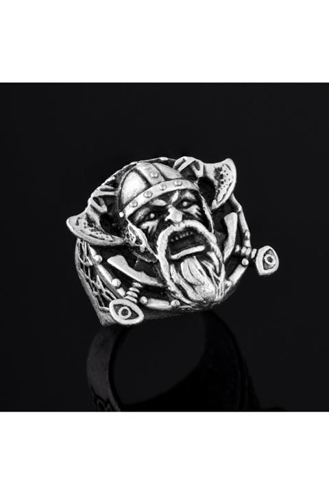 Apptakı Eski Iskandinav Viking Çift Baltalı Savaşçı Erkek Yüzük - Yüz0203