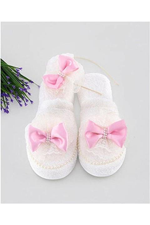 Azebu Fuşya Fiyonklu Lohusa Terlik Taç Seti