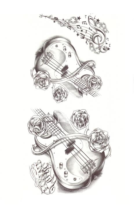 Store&Tattoo Gitar Geçici Dövme Orta Boy 21x15 cm
