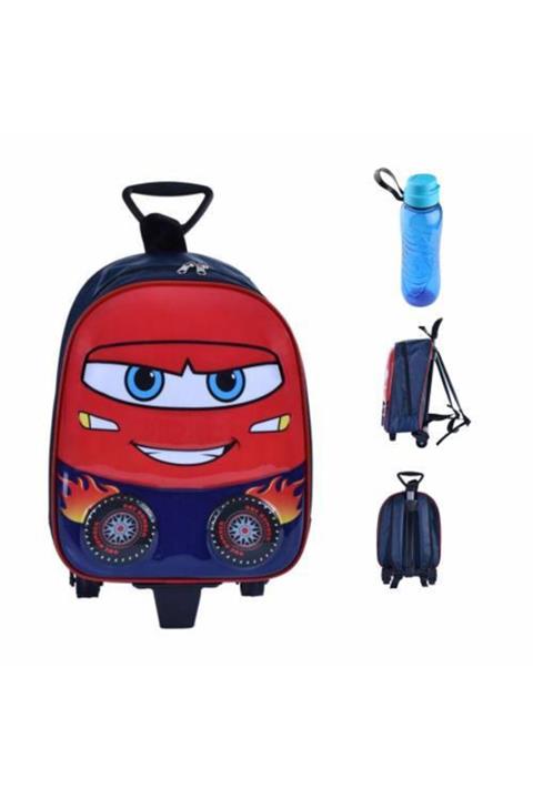 Mashotrend Çekçekli Gülen Surat Arabalı Anaokulu Çantası - Kreş Çantası + Matara