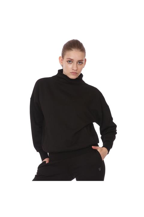 Sportive Zip Neck Cotton Kadın Siyah Günlük Stil Sweatshirt