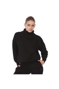 Sportive Zip Neck Cotton Kadın Siyah Günlük Stil Sweatshirt