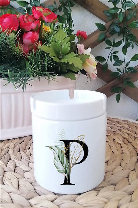 Kreatölye P Harfi Baskılı Beyaz Kül Tablası