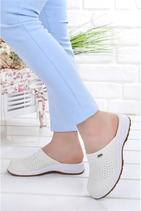 Muya Unisex Beyaz Ayak Anatomisine Uygun Suni Deri Sabo Terlik  21938