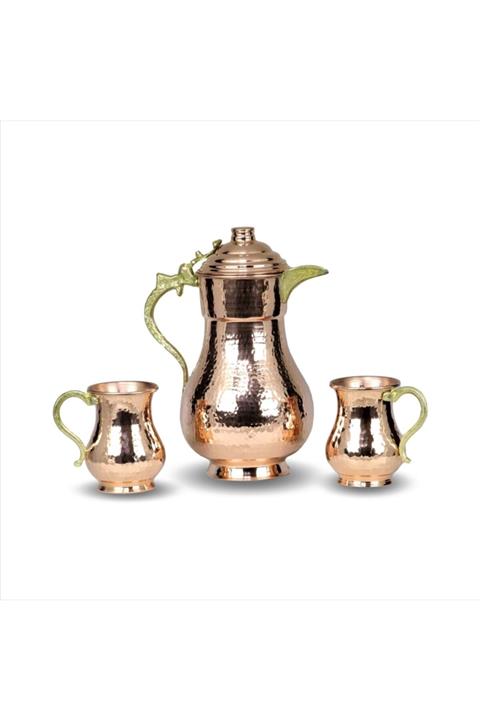 MORYA Bakır Sürahi Ve Maşraba Takımı Dövme Kırmızı