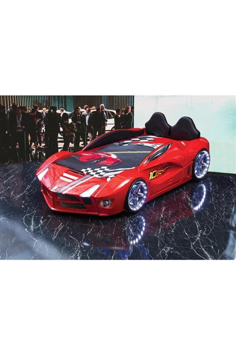 Kaju CarBed Arabalı Yatak Luxury Full Kırmızı Kumandalı Işık Ve Ses Sistemli Döşemeli Çocuk Araba Karyolası