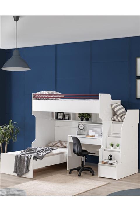 Setay Beyaz Ranza Karyola Çalışma Masası