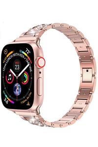 Apple Watch 1 2 3 4 5 6 Se 38 Mm Klipsi Taşlı Metal Kordon Kayış Rose Ve Popsocket