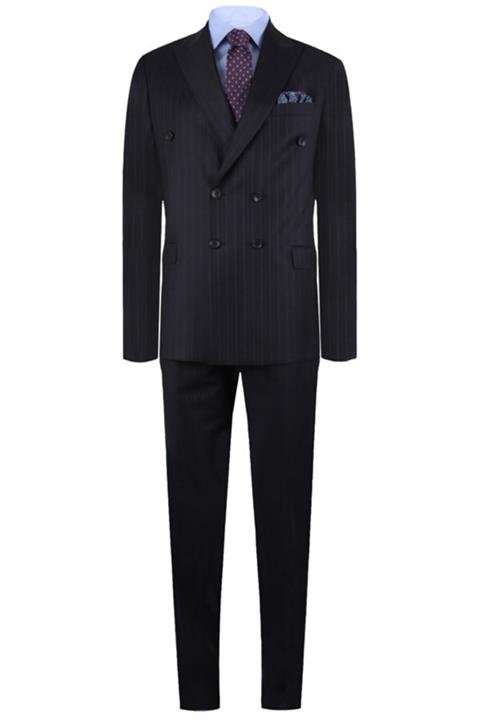 by ysf Erkek Lacivert Regular Fit Kruvaze Takım Elbise 3010102