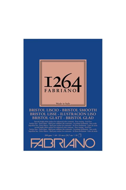 Fabriano 1264 Bristol Smooth Çok Amaçlı Pürüzsüz Bristol Çizim Defteri Blok 200 Gr. A4 50 Yp.