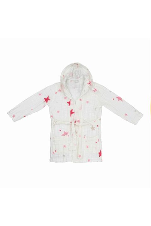 Momeasy Çift Katlı Pembe Yıldızlı Müslin Bornoz 1-3 Yaş 4013