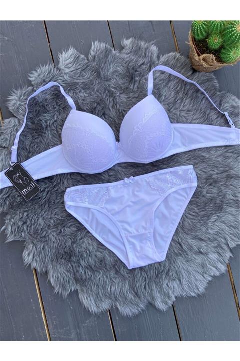 MOOİ Beyaz Dantelli Dolgulu Mikro Sütyen Takım