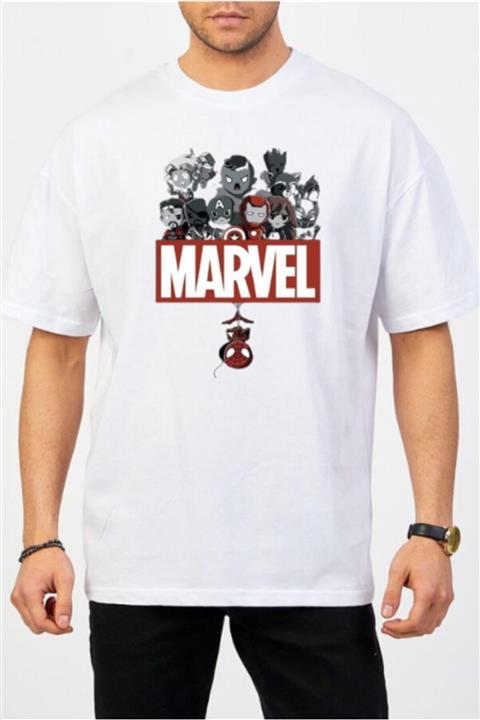 barsdepo Marvel Baskılı Beyaz Oversize T-shirt / Tişört