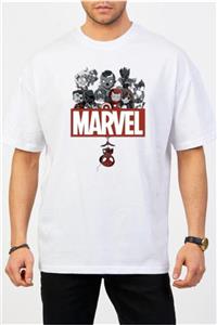 barsdepo Marvel Baskılı Beyaz Oversize T-shirt / Tişört