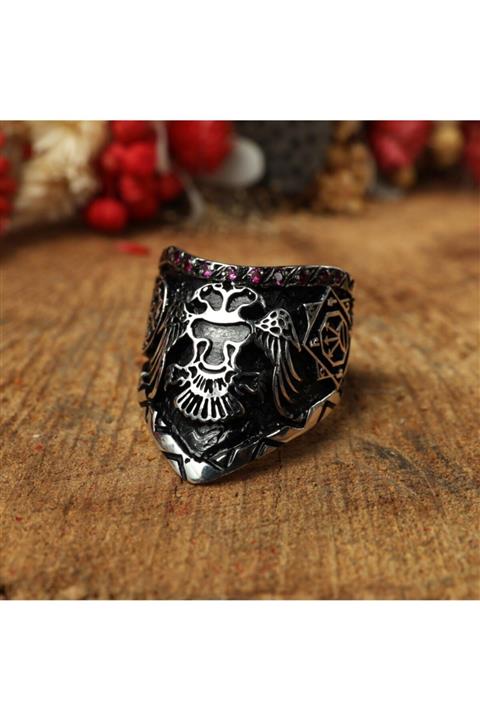 Sima Silver Gümüş Çift Başlı Kartal Temalı Zihgir Okçu Erkek Gümüş Yüzük