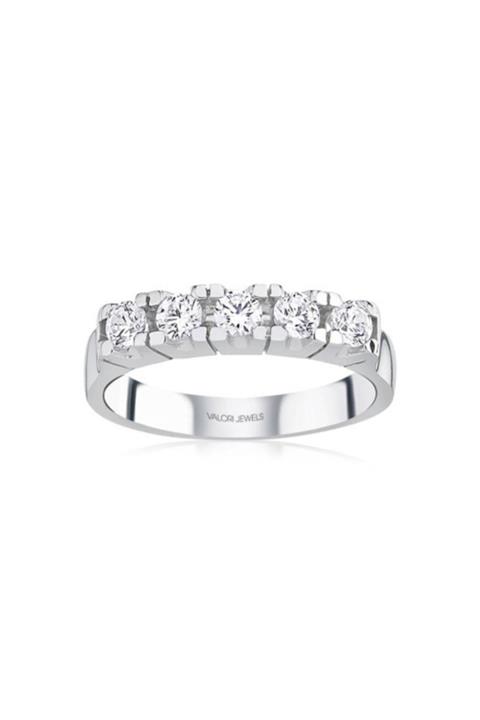 Valori Jewels Kare Tırnak Mini, 0.55 Karat Swarovski Zirkon Taşlı, Gümüş Beştaş Yüzük