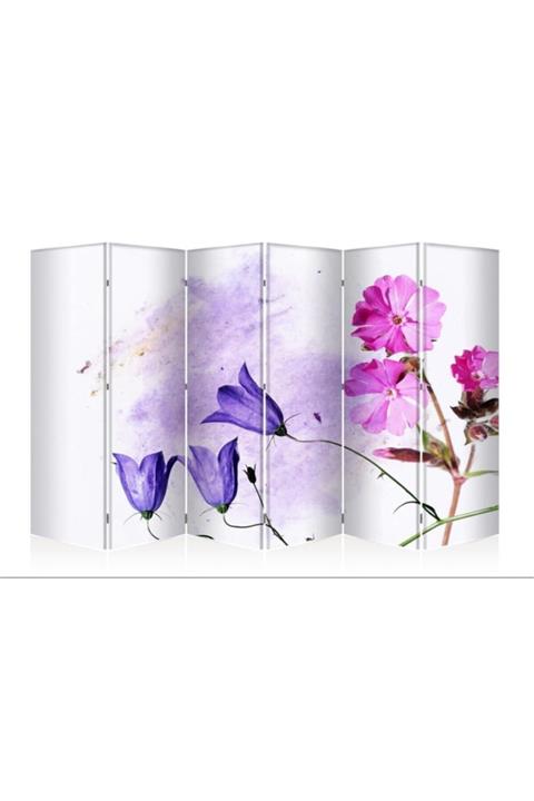 DECOBRITISH Çiçek 6 Kanat Çift Taraf Tekerlekli Kanvas Paravan 180x240 Cm