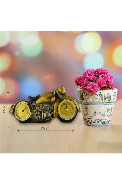 Pysco Py8990 Polyester Dekoratif Termometreli Motorsiklet Masa Saati