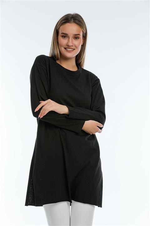 citadium Kadın Siyah Uzun Kollu Yan Yırtmaçlı Tunik