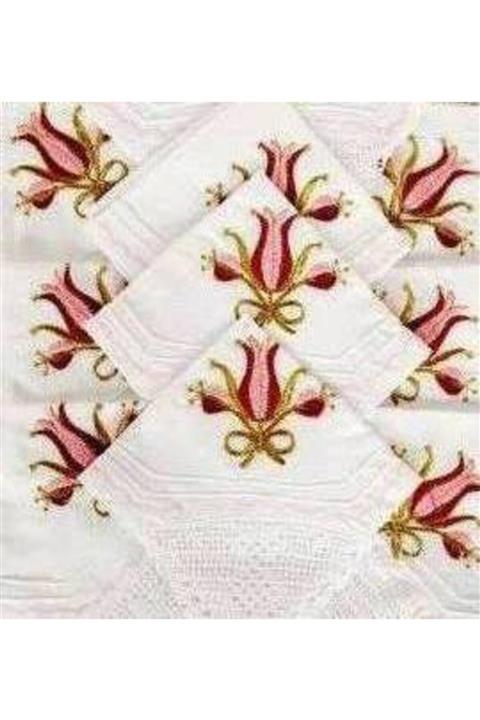 bursa çeyiz 22 Parça El Işi Dantel Mutfak Takımı - Bordo*pudra