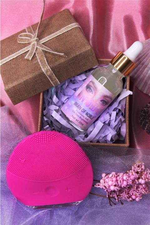 IMAN OF NOBLE 2'li Cilt Bakım Seti Forever Fuşya Cilt Temizleme Masaj Aleti+hyaluronic Asid 30 Ml Mo