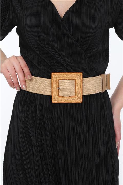 Paçuli Moda Paçuli Kadın Hasır Tokalı Lastikli Rafya Örgü Kemer K-ss20025