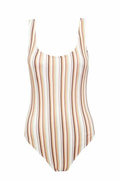 DEEP BEACH Renkli Çizgili Sırt Dekolteli Mayo
