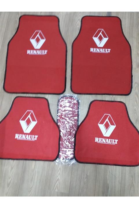 Universal Renault R12 Renault Logolu Kırmızı Halı Paspas Çift Katlı