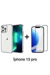 WooW Cover Woowcover Iphone 13 Pro Uyumlu Şeffaf Kılıf Full Kaplayan Ekran Koruyucu Kırılmaz Cam