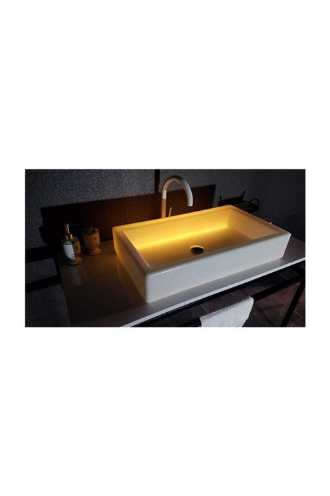 VİTLUX Plastik Lavabo Rgb Led Işıklı Lavabo, Digdörtgen,70x40 Cm, Yeni Nesil Lavabo