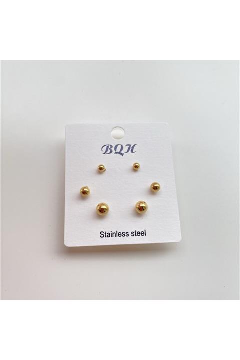 Alaçatı Accesories Çelik Gold Renk 6lı Top Detaylı Küpe