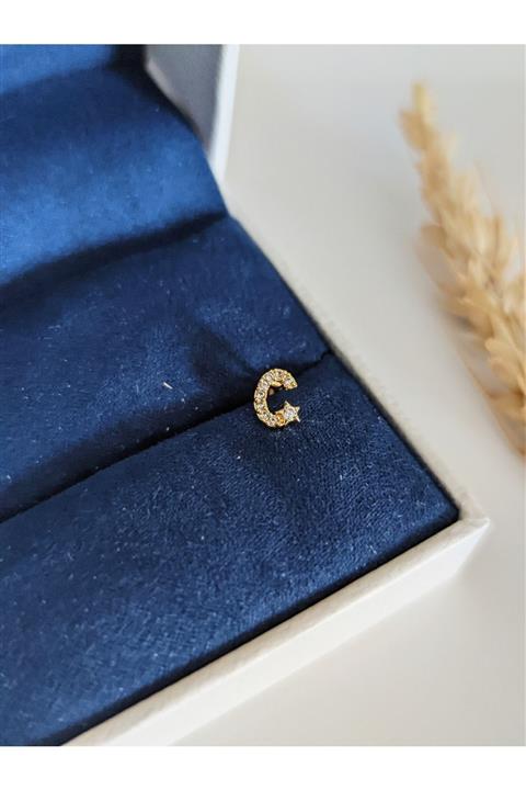 SU PERİSİ TAKI BİJUTERİ Cerrahi Çelik Gold Zirkon Taşlı C Harfı Piercing , Tragus