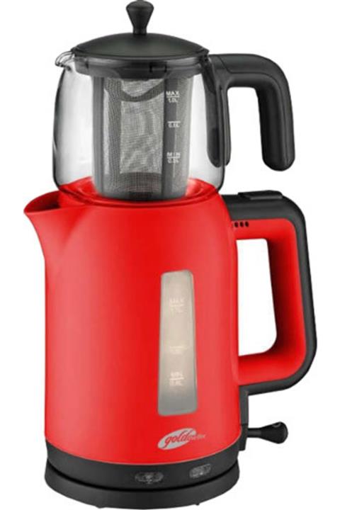 dms market Papatya Kırmızı 2200w Cam Demlikli Çay Makinesi