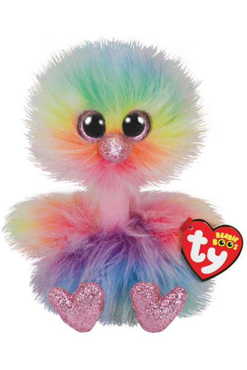 TY Beanie Boos Asha Gökkuşağı Renkli Deve Kuşu Peluş 15 Cm