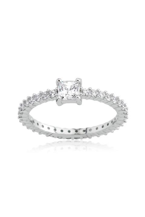 Valori Jewels 0.40 Karat Swarovski Zirkon Beyaz Kare Taşlı, Gümüş Tamtur Yüzük